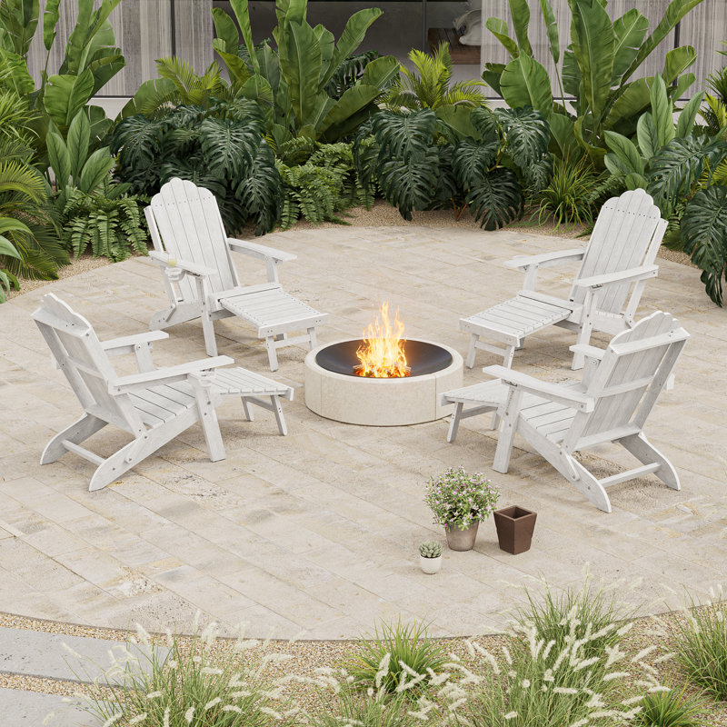 HDPE Foldable Outdoor Adirondack Chair 3-Postion Adjustable with Retractable Ottoman & All-Weather Outdoor Chair for Garden, Lawn & Porch