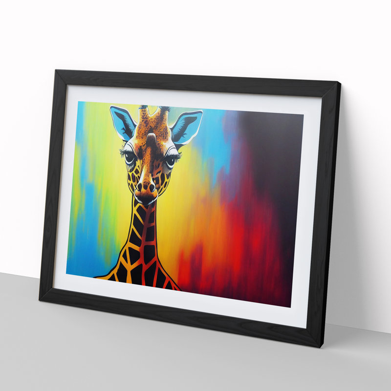 Giraffe in Colour - Framed Print, Black, 25cm H x 34cm W x 2cm D