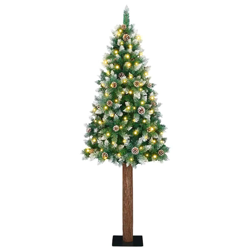 vidaXL Slim Christmas Tree with 300 LEDs Green and White, 5.91 ft