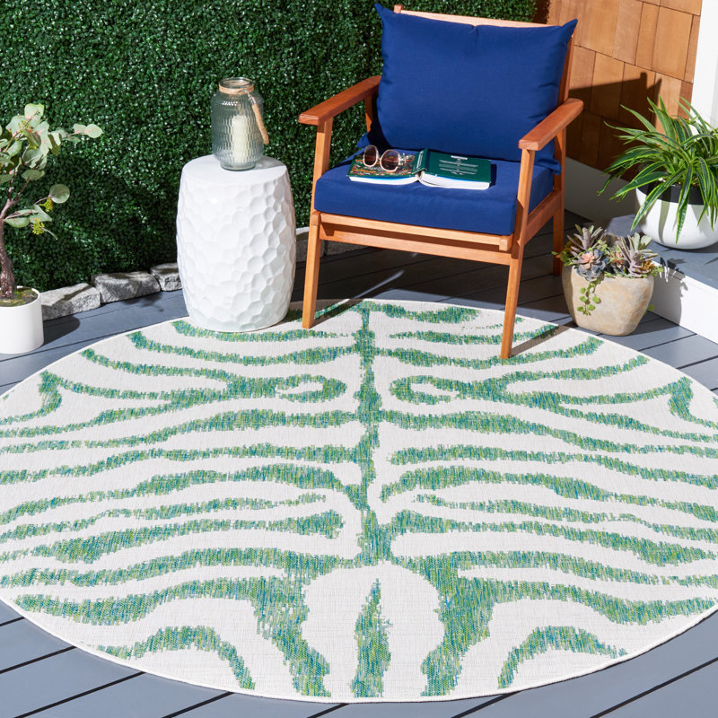 Tapis d'intérieur / extérieur à imprimé animal Tiltonsville Performance, Rond 6 pi 7 po