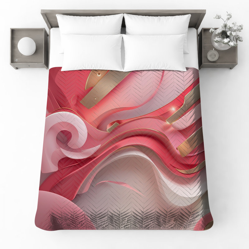 Couvre-lit matelassé à vagues abstraites or rose toutes tailles, Twin
