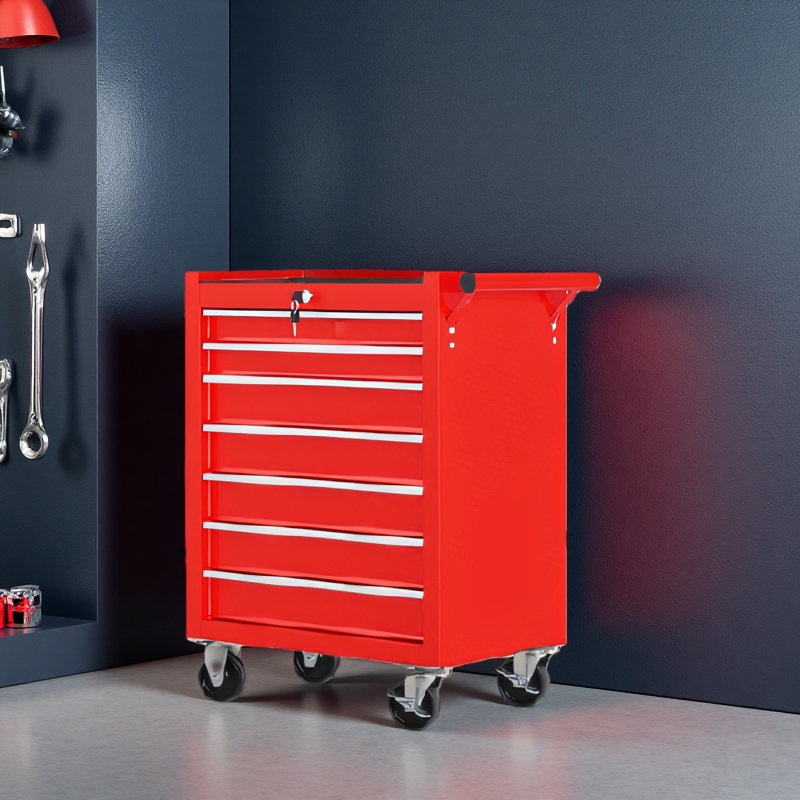 Coffre à outils roulant avec boîte à outils à 7 tiroirs avec roues Chariot à outils multifonctionnel pour le garage, Noir