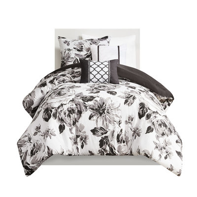 Twin Xl Comforter And Pillow - Floral, Soft, Odor- Black White Floral Bedding For Machine Washable