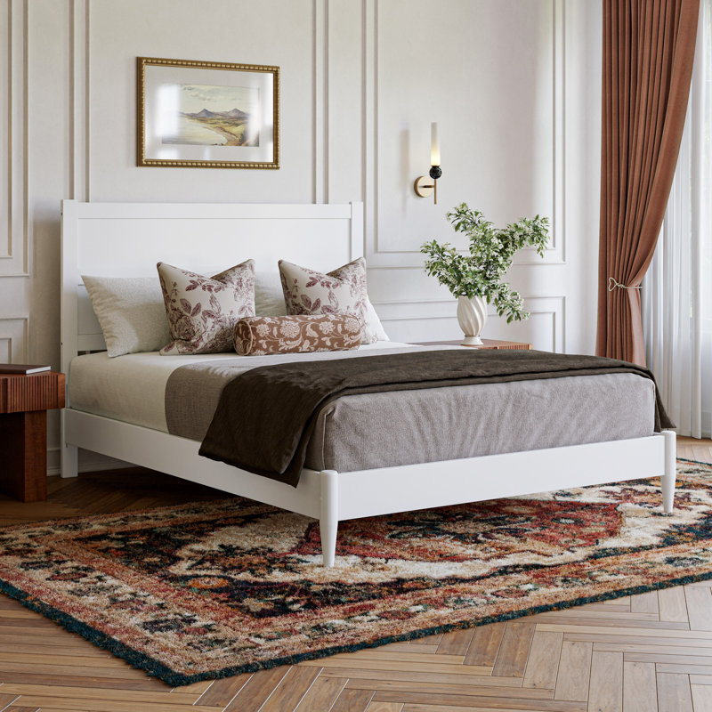 Aveline Wood Low Profile Platform Bed, White, Queen