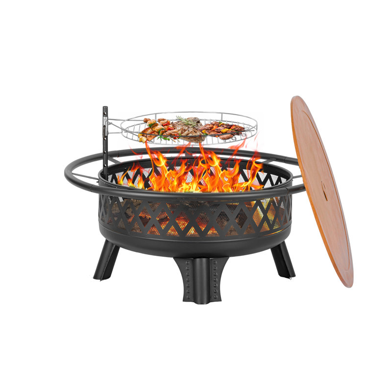 Foyer au bois 32 po avec barbecue et couvercle, H 24 po x l 38 po x P 38 po