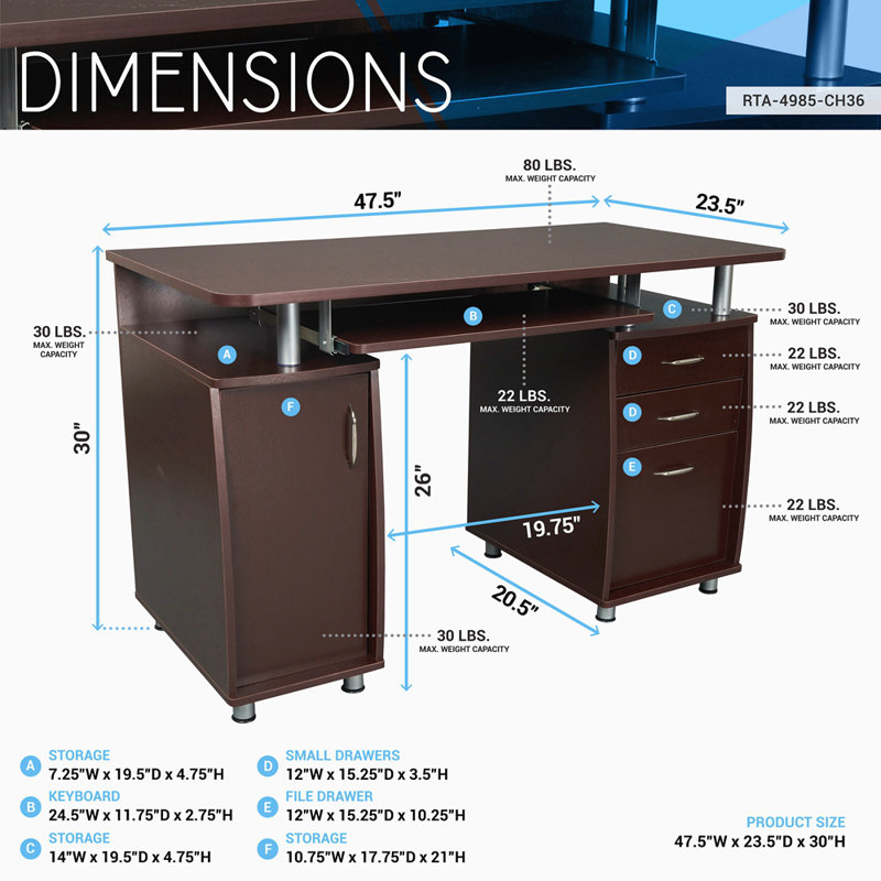 Techni Mobili Complete Workstation Computer Desk With Storage, Brown