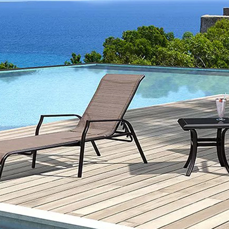 Outdoor Lounger Rust Resistant Aluminum Frame Outdoor Chaise Lounge Set with Table, Brown