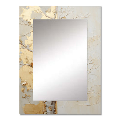 Gold And Beige Tree Amercian Basswood - Amercian Basswood Unique Wall Mirror, Gray Mirror, Printed Metal Art