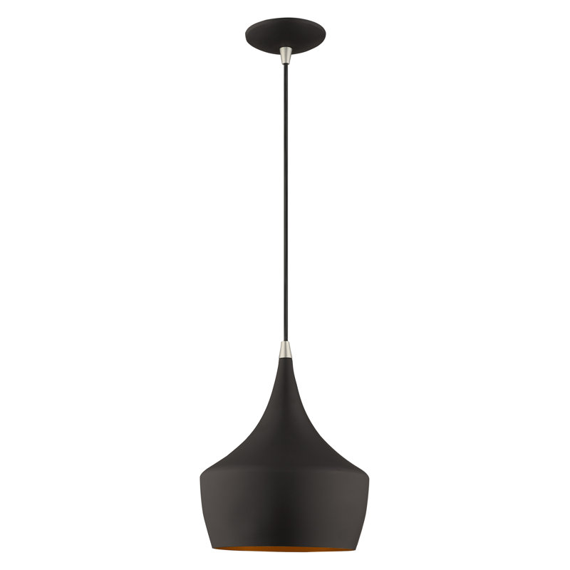 Luminaire suspendu en métal 1 lumière Schultz l 9,5 po, Intérieur noir/ doré