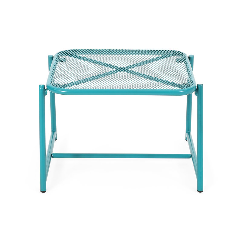 Table d'appoint moderne pour l'extérieur - H 13,12 po, couleur sarcelle, plateau en filet, style extérieur