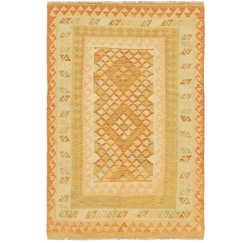 Tapis en laine beige 3 pi 4 po x 5 pi 2 po one-of-kind à la main noué la new Elland