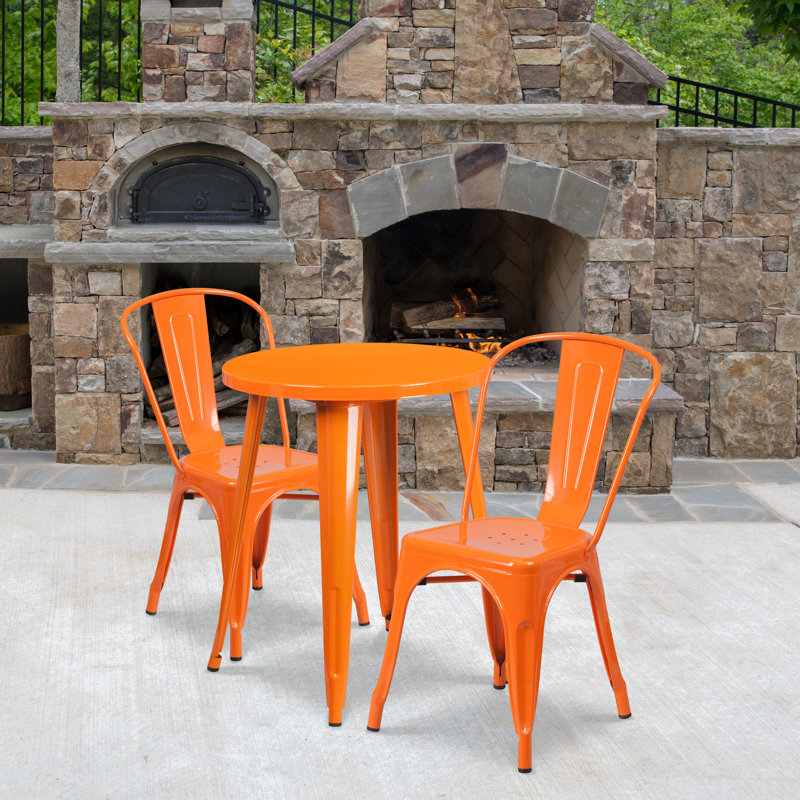 Brinson Round Steel Bistro Set, Orange, 24"