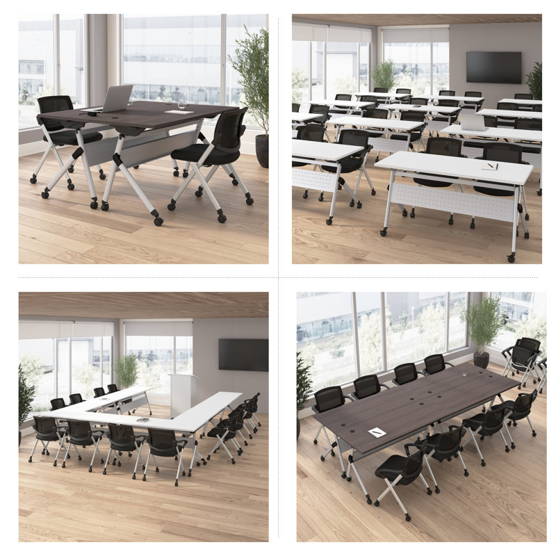Bush Business Furniture Envision 60W Folding Training Table With Powered Grommets And 2 Chairs, 30" H x 60' L x 23.5" W