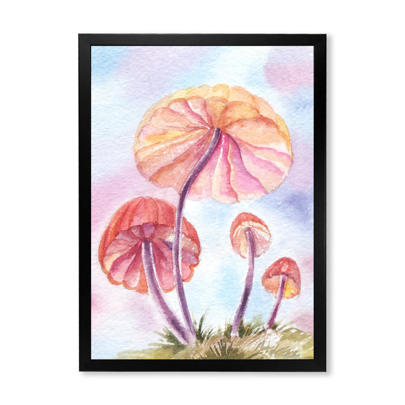 Décoration rose sur toile - Champignons roses à l'aube, Toile avec cadre noir, H 20 po x l 12 po x P 1 po