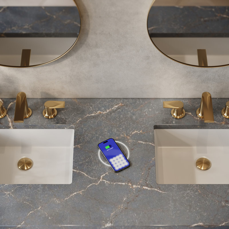 Laurent 60" Double Vanity, Light Natural Oak W/FreePower Wireless Charger, Parisien Bleu, Light Natural Oak