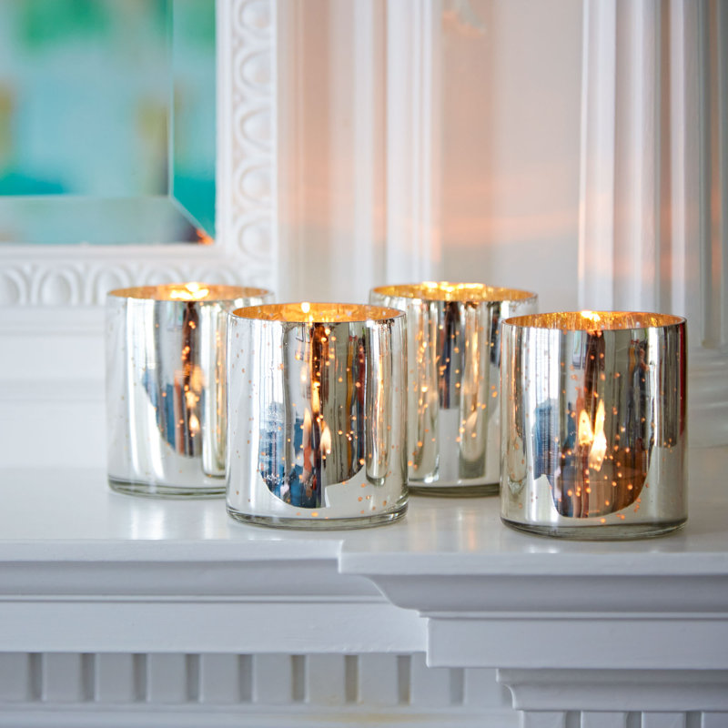 4 Silver Antique Effect Tea Light Holders