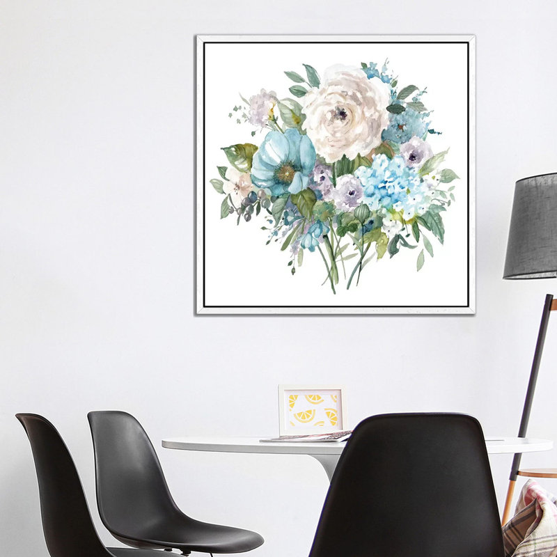 Blue And White Bouquet II by Carol Robinson - Print on Canvas, 93.98 cm H x 93.98 cm W, White Framed