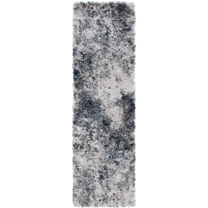Tapis gris / bleu en polyester tissé à la machine Younkin, Tapis de couloir 2 pi 3 po x 8 pi