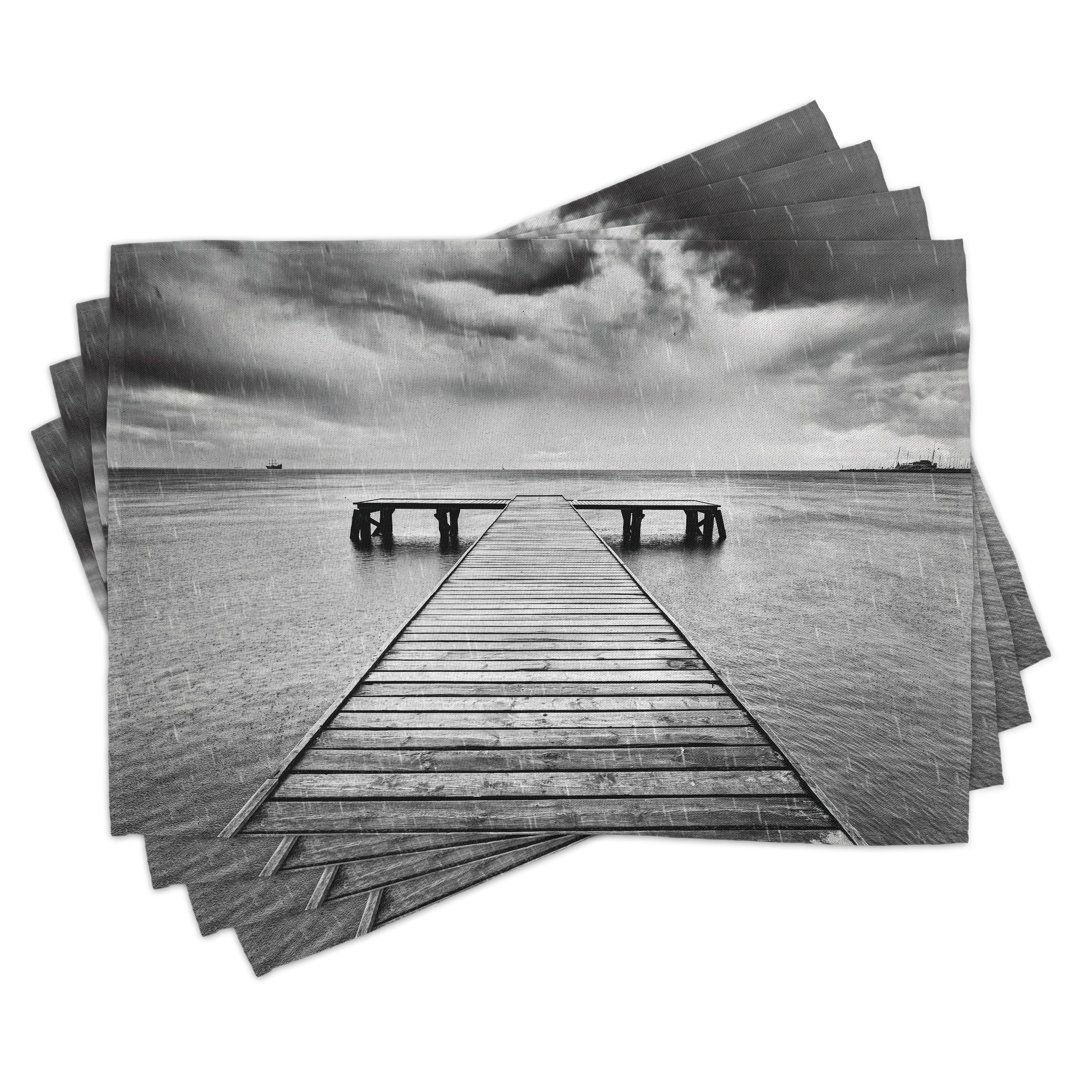 Platzdeckchen 4er-Set, Alter Pier am Meer, schwarz-weiß