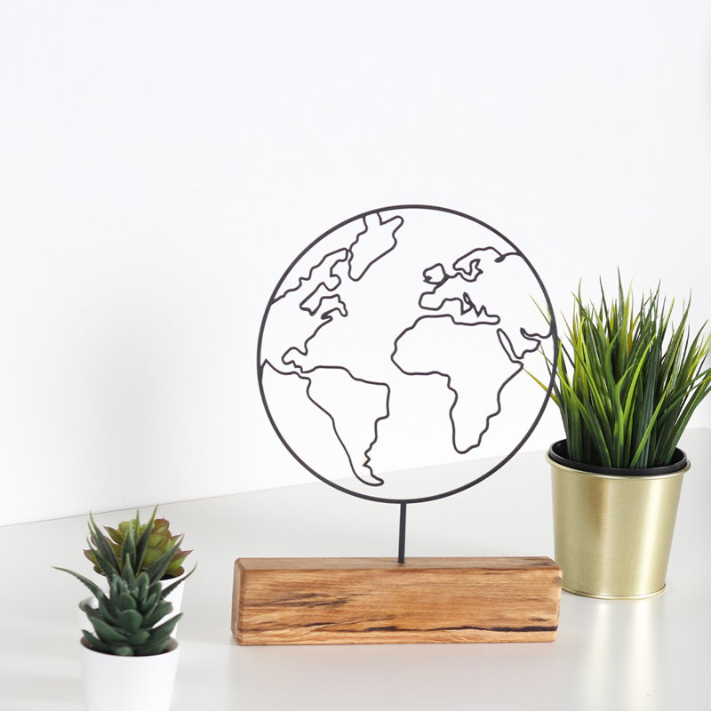 Élégant objet décoratif, métal noir et bois, 8,7 po x 11,8 po x 1,4 po | 100% métal (épaisseur: 0,08 pouce) avec base en bois robuste | Parfait pour la décoration intérieure moderne, pièce décorative unique pour n'importe quelle pièce