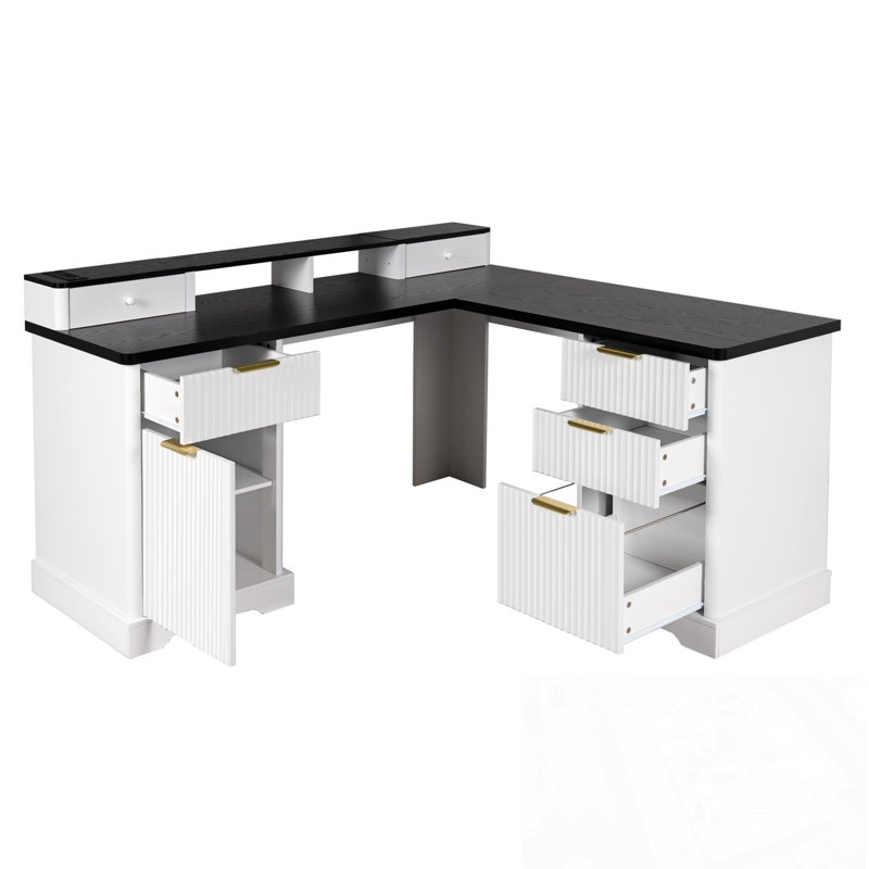Panissidi en L avec station de charge et armoire de rangement, Blanc