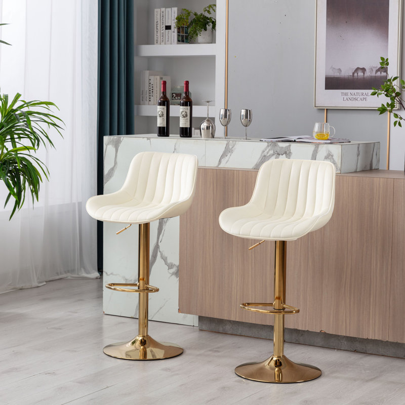 Tabouret de bar simple, ensemble de 2, Doré, Ivoire ivoire