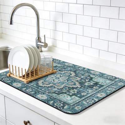 Tapis de séchage de style bohémien rétro pour comptoir de cuisine, tapis de cuisine très grand 20 x 31,5 po, tapis de cuisine super absorbant, tapis de bar rustique Farmhouse Aesthetic