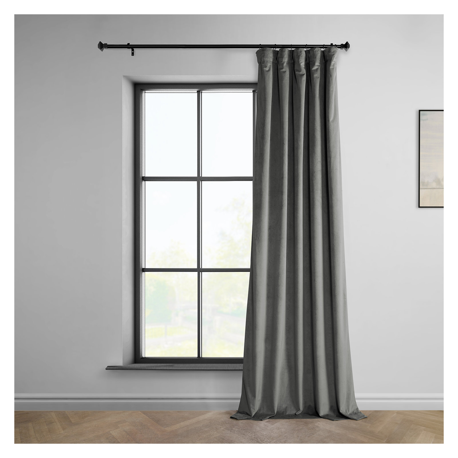 Loria Plush Velvet 100% Blackout Curtains For Bedroom, Living Room - Single Panel, 50" W x 84" L, Nightlife Gray
