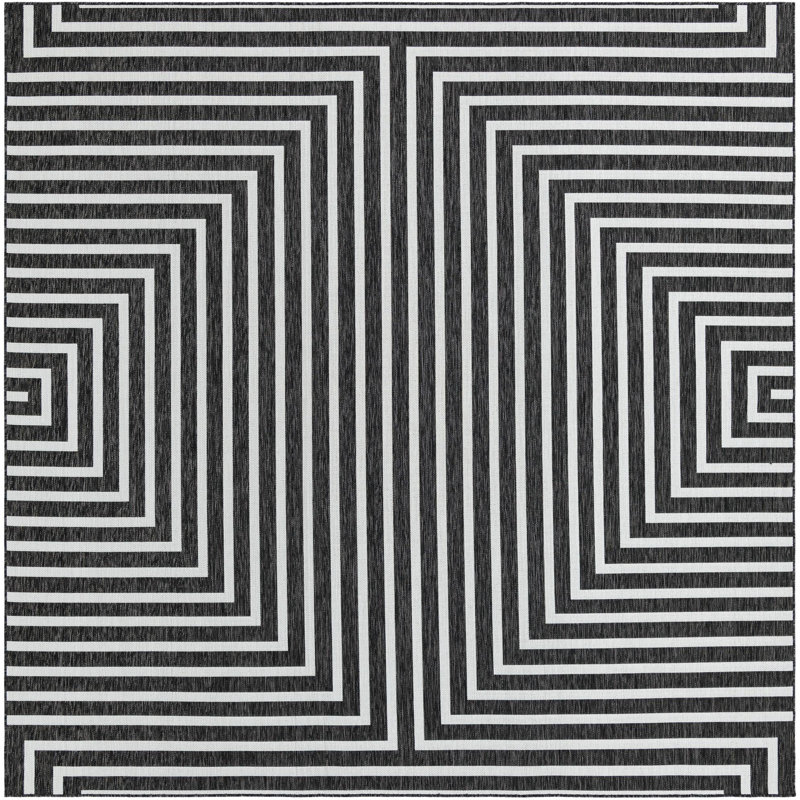 Tapis contemporain noir et blanc Odawa, Carré 10 pi