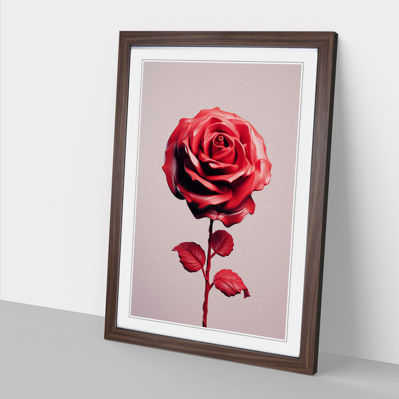 Rose Minimalism - Single Picture Frame Print on Wood, 34cm H x 25cm W x 2cm D, Walnut