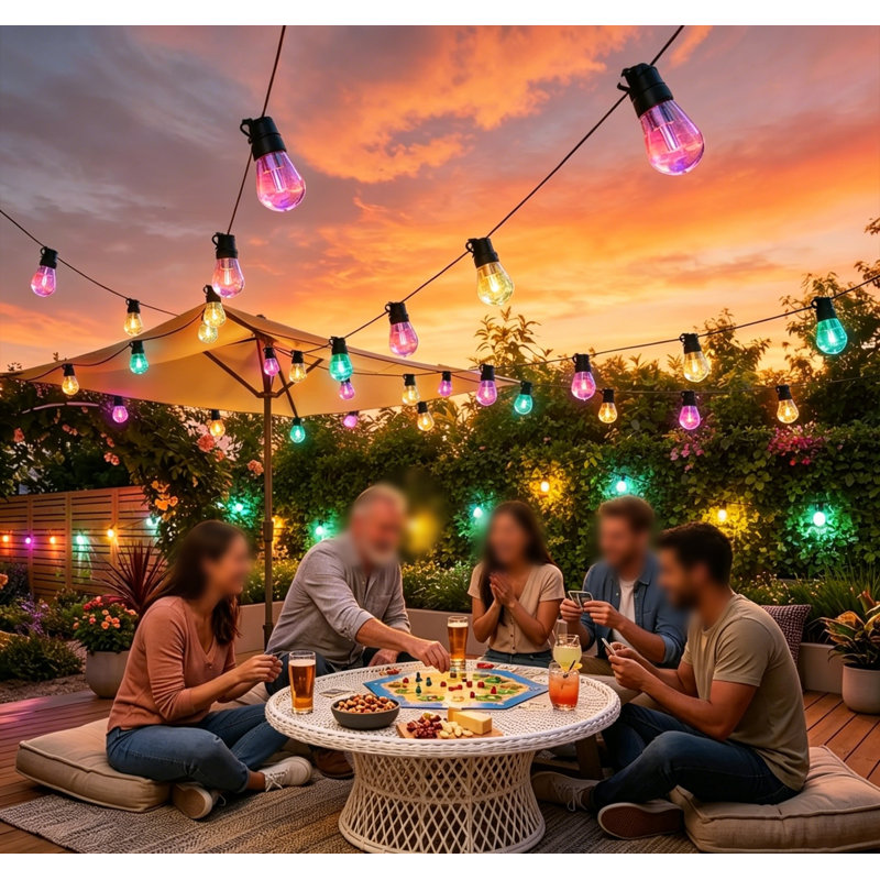 Outdoor String Lights 150 FT RGB IC Dimmable Shatterproof LED Bulbs