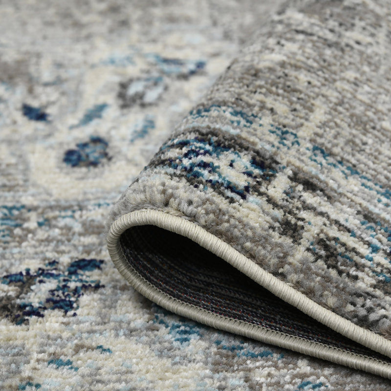 Rectangular Blue Stain-Resistant Synthetic Area Rug