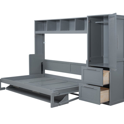 Gray Full Size Bed, Multifunctional Wall Tailor Layout, 107.5"L Product Depth