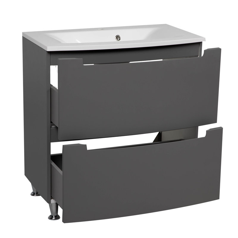 Phoebi 40'' Single Bathroom Vanity with Ceramic Top with Mirror, Gray Matte