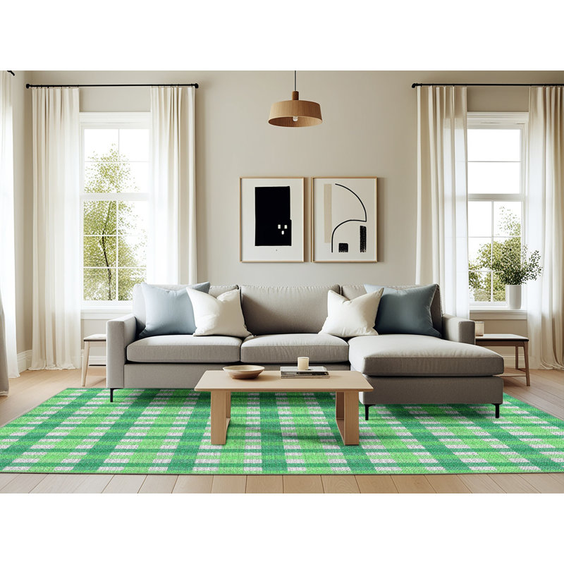 Tapis vert à motif écossais Kimura, Rectangle 6 pi x 9 pi