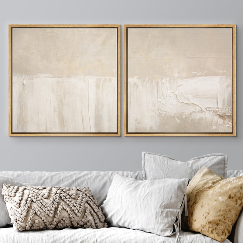 «Soft Neutral Cream Minimal Abstract Light Brush Form», reproduction d'art encadrée sur toile, Natural Floater Frame