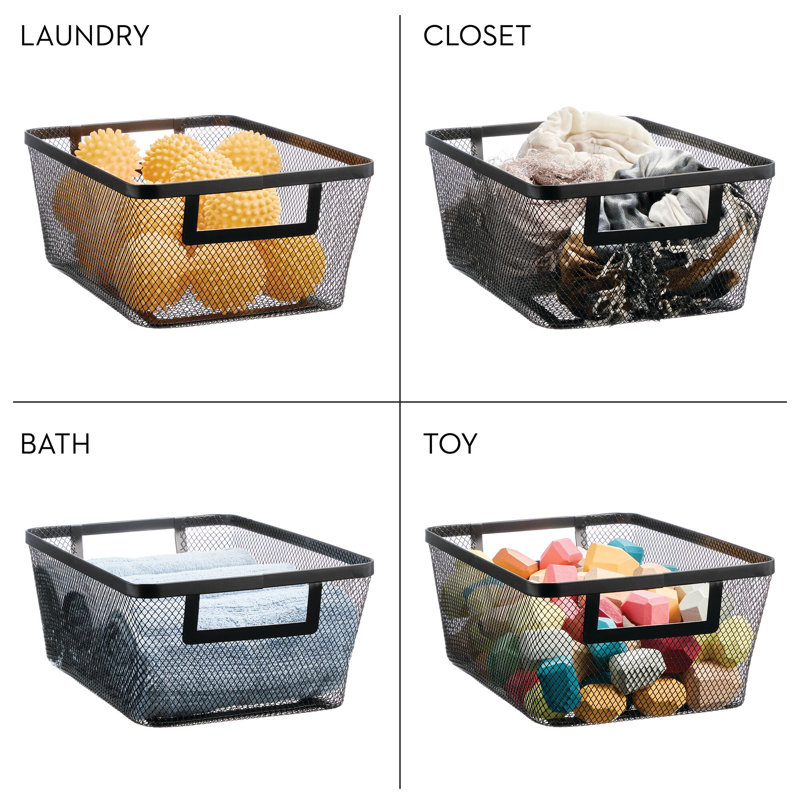 Metal Mesh Pantry Basket with Handles for Kitchen Organization - Storage for Snacks, Spices, Fruits, and Vegetables