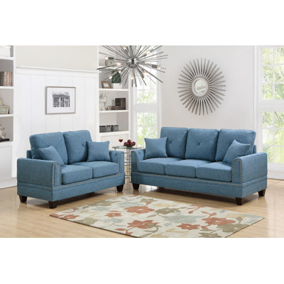 Ensemble de canapé et de causeuse en tissu mélangé bleu 2 pièces Living Couch Furniture