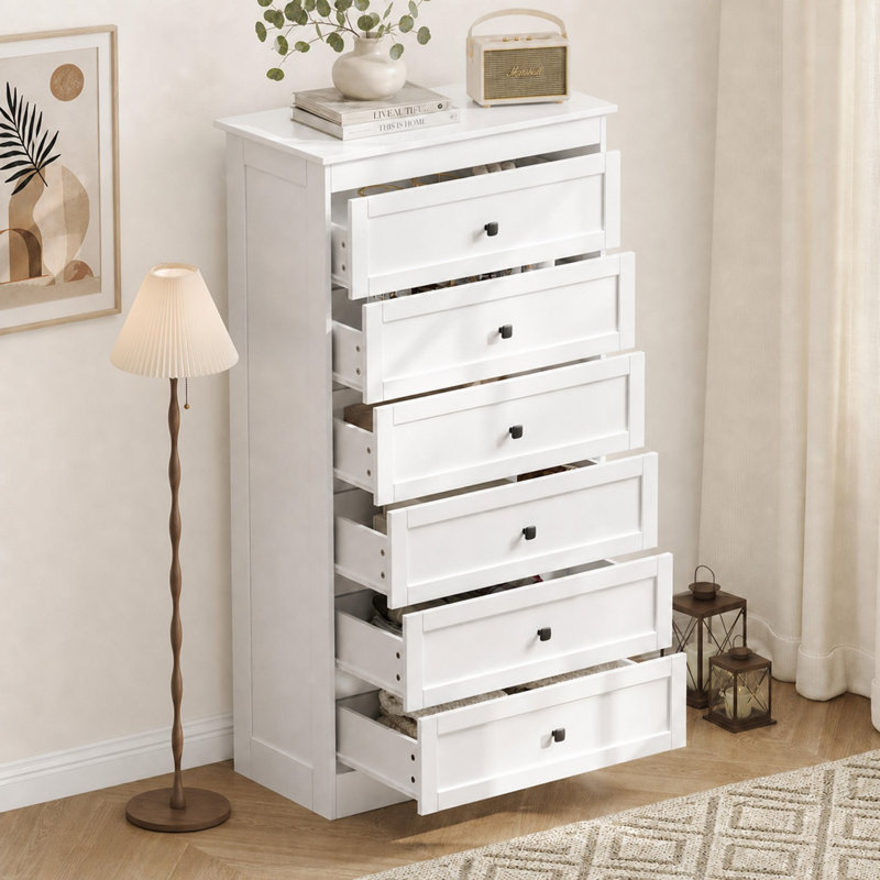 Commode à 6 tiroirs de 68 cm de large, Blanc