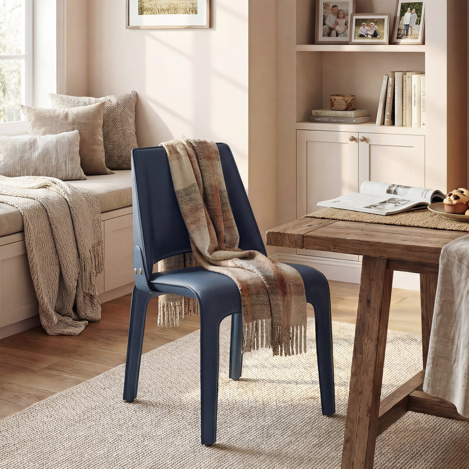 Vannes Vegan Leather Dining Chair, Blue, 1, Minimal Assembly Needed