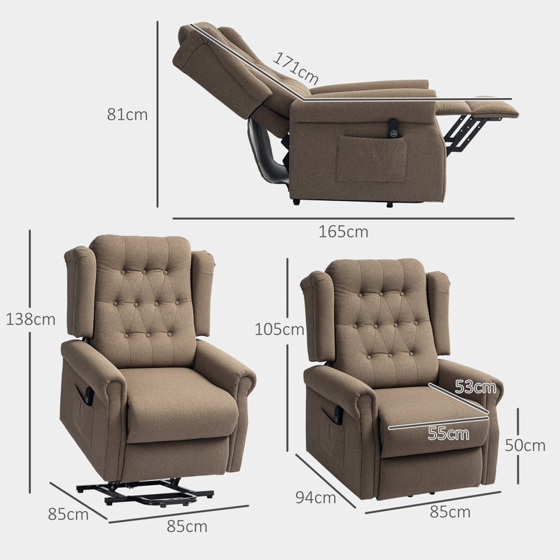 Bamir 94cm Wide Lift Assist Wing Chair Recliner, Dark Brown