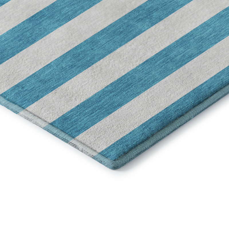 Premium Machine Washable Cerrito AMF528 Teal Rug, Rectangle 5' x 7'6"