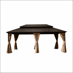 12' X 18' Hardtop Gazebo, Aluminum Metal Gazebo with Galvanized Steel Double Roof Canopy, Curtain and Netting, Permanent Gazebo Pavilion for Party, Wedding, Outdoor Dining