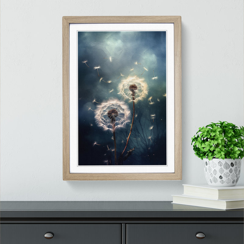 Dandelion Tachisme - Single Picture Frame Print on Wood, Oak Framed, 64cm H x 46cm W