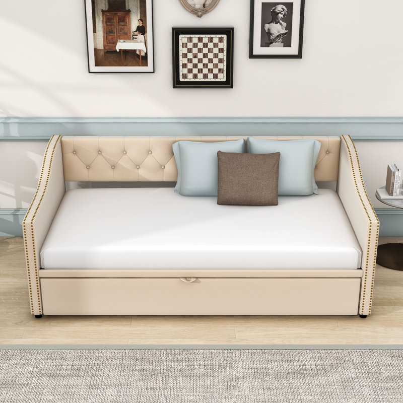 Lit de jour simple rembourré avec couchette, Beige