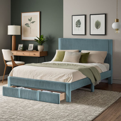 Sloan Pleated Velvet Storage Queen Platform Bed With Drawer - Light Pink