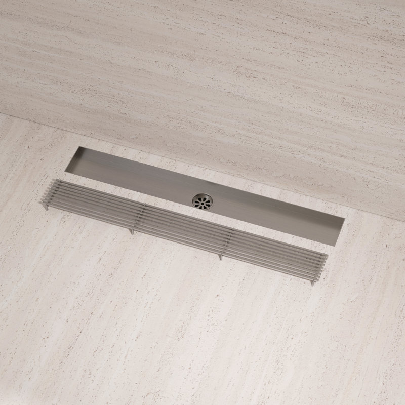 24 Inch Tile-In Linear Shower Drain, Stainless Steel Floor Drain, Brushed Nickel