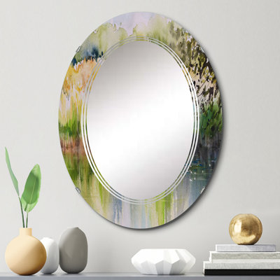 Deux cygnes dans l'étang - miroir mural traditionnel ovale