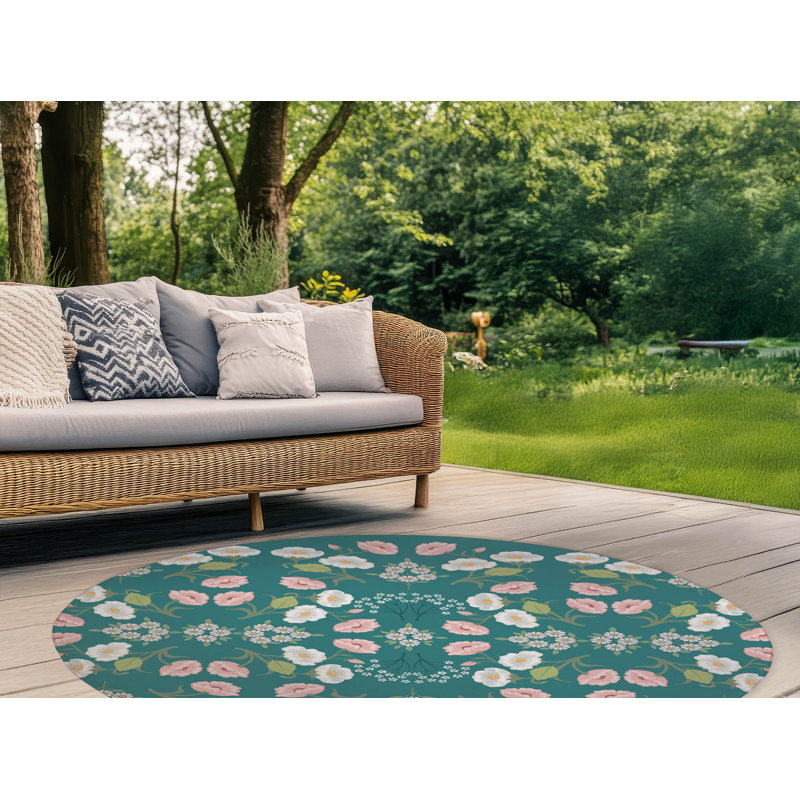 May Flowers Outdoor Rug, Round 5'