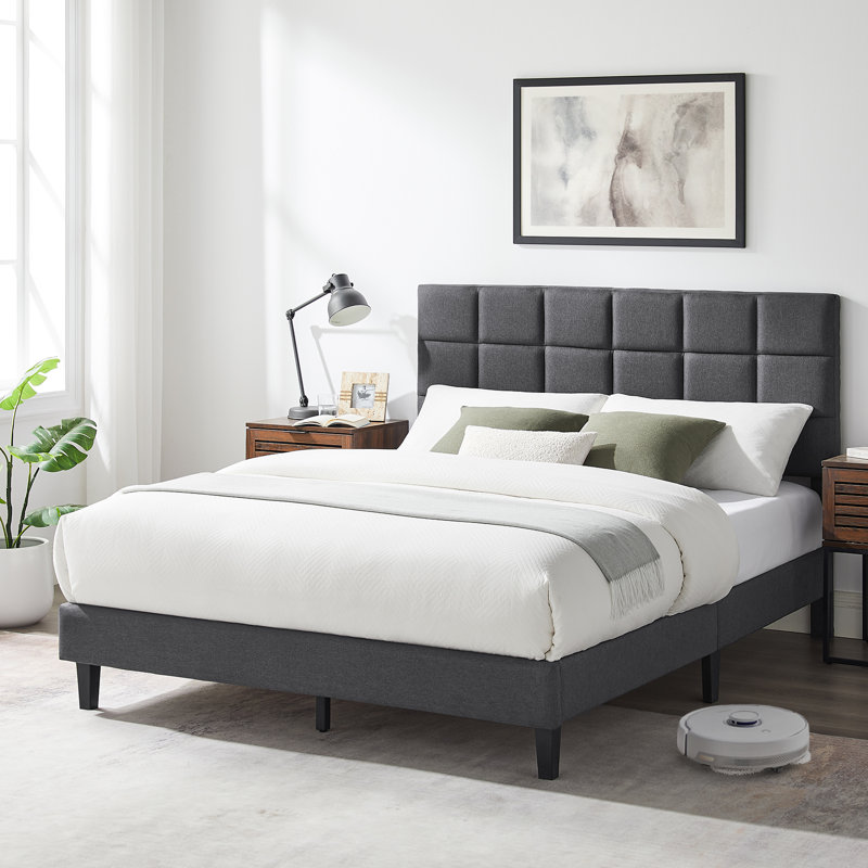 Tyseana Contemporary Modern Upholstered Platform Bed with Adjustable Headboard, Full